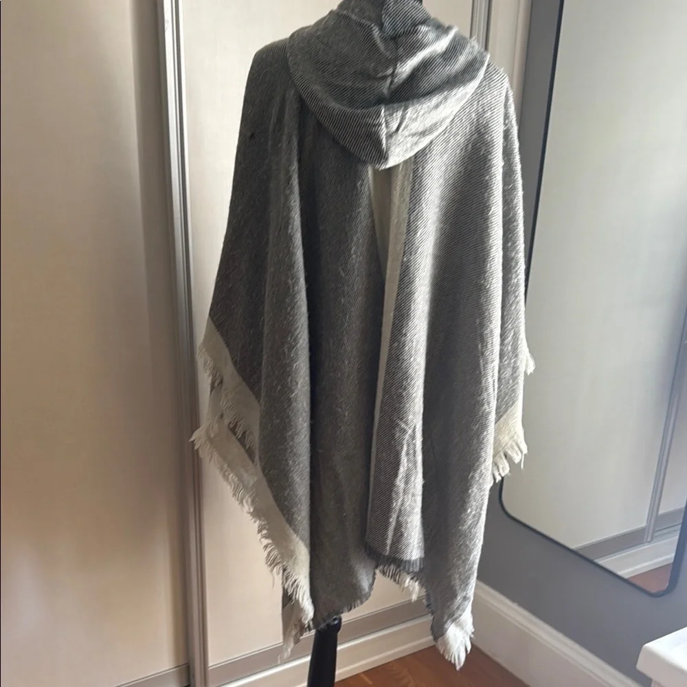 Elegant Gray Hooded Shawl with Fringe